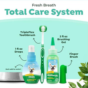 TropiClean Fresh Breath Dog Oral Care Kit for Large Dogs | Total Care System for Plaque & Tartar Control | Dog Tooth Brushing Kit for Large Dogs