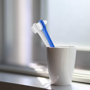 Denture Brush Dual Head Toothbrushes Hard Denture Cleaning Brush Denture Toothbrush Cleaning Brush False Teeth Brush Toothbrush for False Teeth Cleaning, 2 Colors (6 Pieces)