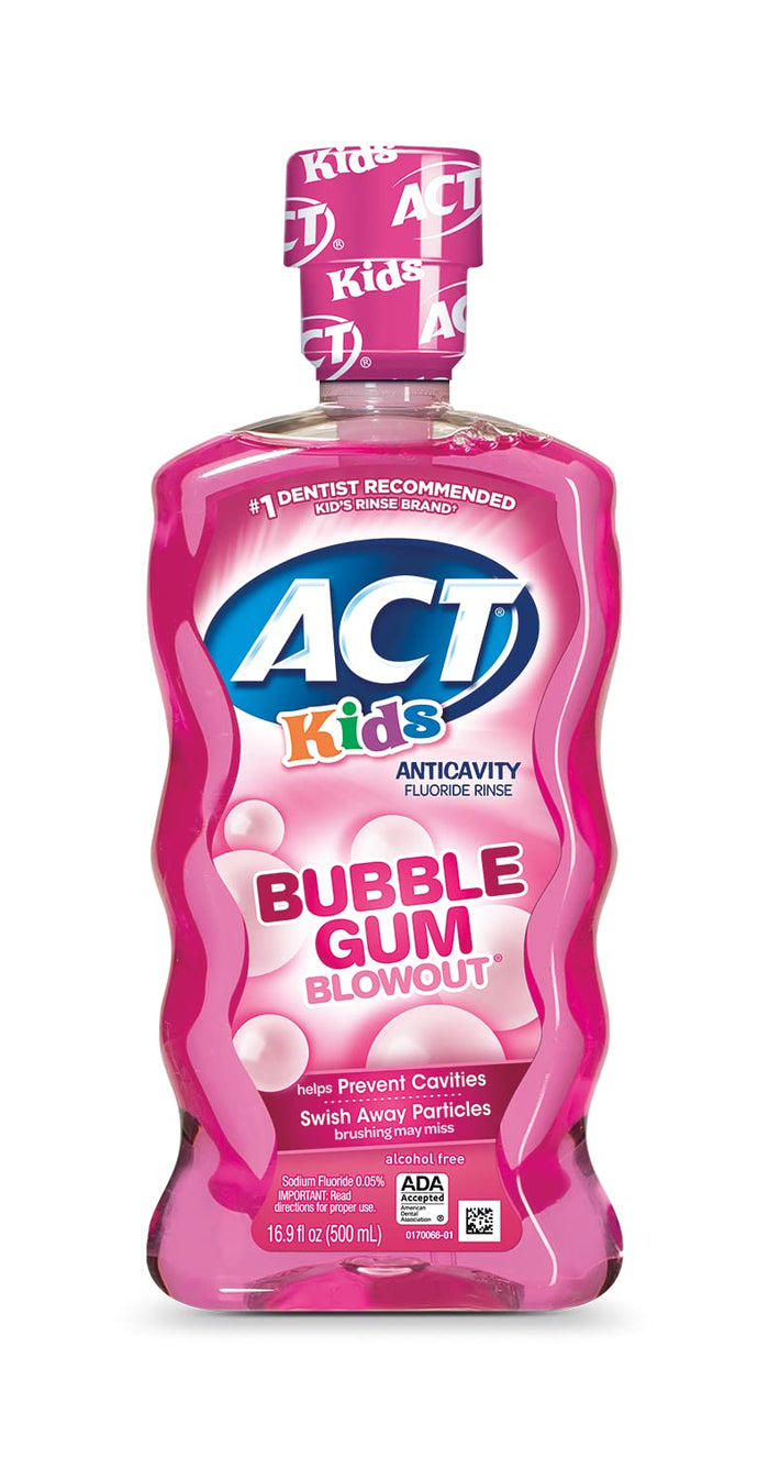 ACT Kids Anticavity Fluoride Rinse For Bad Breath Treatment, Bubble Gum Blowout, 16.9 fl. oz.