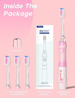 SEAGO Kids Electric Toothbrushes Sonic Toothbrush, Soft Battery Powered Tooth Brush with Smart Timer,Waterproof Replaceable Deep Clean for Kids(Age of 3+)，Child Electric Toothbrush (977Pink)…