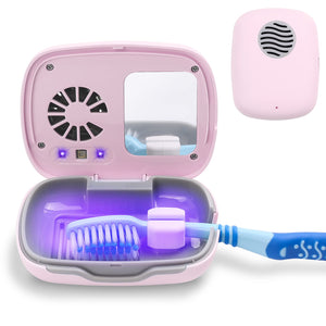 VAPTEC Toothbrush Covers, Portable Toothbrush Case with Cleaning Light, Rechargeable Travel Toothbrush Box with Holder for Household and Travelling or Business Trips (Pink)