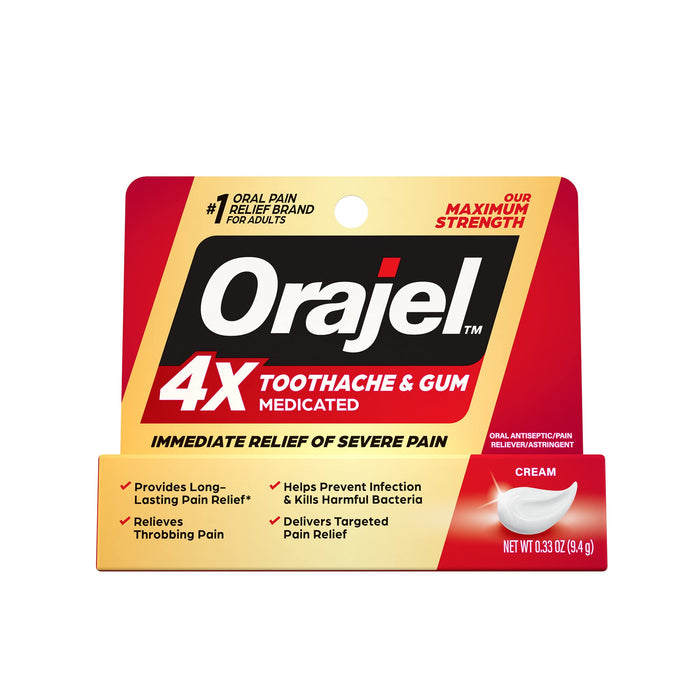 Orajel 4X for Toothache & Gum Pain: Severe Cream Tube 0.33oz- From Oral Pain Relief Brand