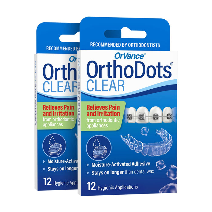 OrthoDots CLEAR – Moisture Activated Braces Wax Alternative for Pain Caused by Braces, Clear Aligner Trays, and Other Orthodontic Appliances. OrthoDots Stick Better and Stay on Longer than Dental Wax.