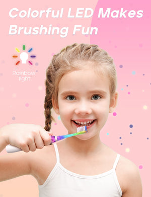 SEAGO Kids Electric Toothbrushes Sonic Toothbrush, Soft Battery Powered Tooth Brush with Smart Timer,Waterproof Replaceable Deep Clean for Kids(Age of 3+)，Child Electric Toothbrush (977Pink)…