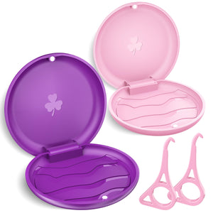 (2 Pack) Aligner and Retainer Case w/ 2 Aligner Tools, Solid Orthodontic Retainer Case with Magnetic Closure, Aligner Case for Invisalign- Pink & Purple