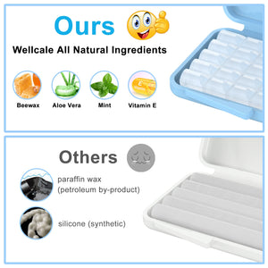 Braces Wax, 10 Pack 50 Precut Wax Strips 350+ Dots, Blue Cases. Includes Storage Box & 2 Applicator Tools, Food-Grade Premium Dental Wax for Braces & Aligners- Stick Better (Mint+Aloe Vera +Vitamin E)
