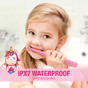 Vekkia Sonic Rechargeable Kids Electric Toothbrush, 3 Modes with Memory, Fun & Easy Cleaning, 24000 Strokes, IPX7 Waterproof, 2-Min Timer for Age 3+, 4 Soft Bristles(Rainbow Jada)