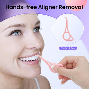 (2 Pack) Aligner and Retainer Case w/ 2 Aligner Tools, Solid Orthodontic Retainer Case with Magnetic Closure, Aligner Case for Invisalign- Pink & Purple