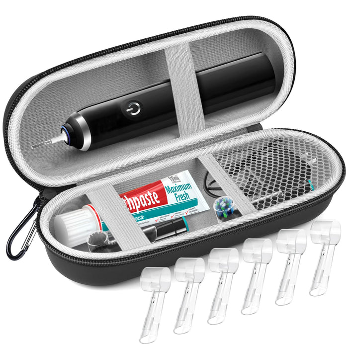 Electric Toothbrush Travel Case, Hard Storage Bag with 6pcs Toothbrush Cover Caps, Fits for Oral-B/Oral-B Pro/Philips Sonicare Electric Toothbrush