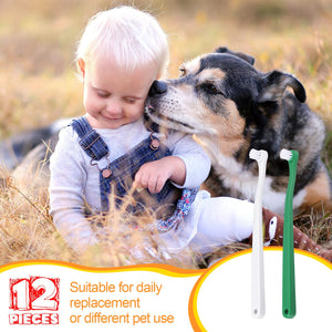 12 Pcs Cat Toothbrush Small Dog Toothbrush Mini Head Soft Bristles Dog Tooth Brush Gentle Pet Toothbrush Long Handle Tooth Brush for Puppy Cats Large and Small Dog Dental Care, 2 Colors
